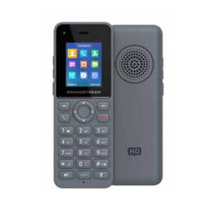 Front view of a Grandstream mobile phone displaying a colorful screen with icons and a numeric keypad.